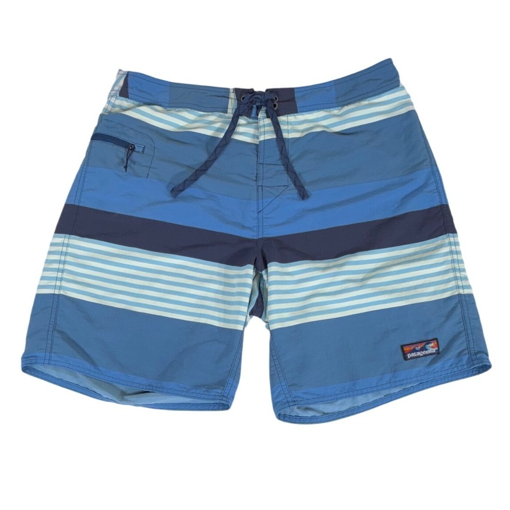 Patagonia Board Shorts 35‎ Blue Striped Wavefarer Mens Swim Trunks READ